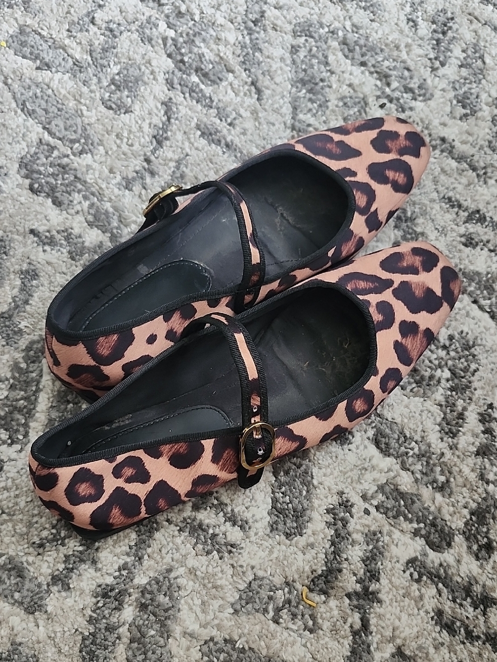 Zara Leopard Print Mary Jane Ballet Flats - Brown and Black Size 39